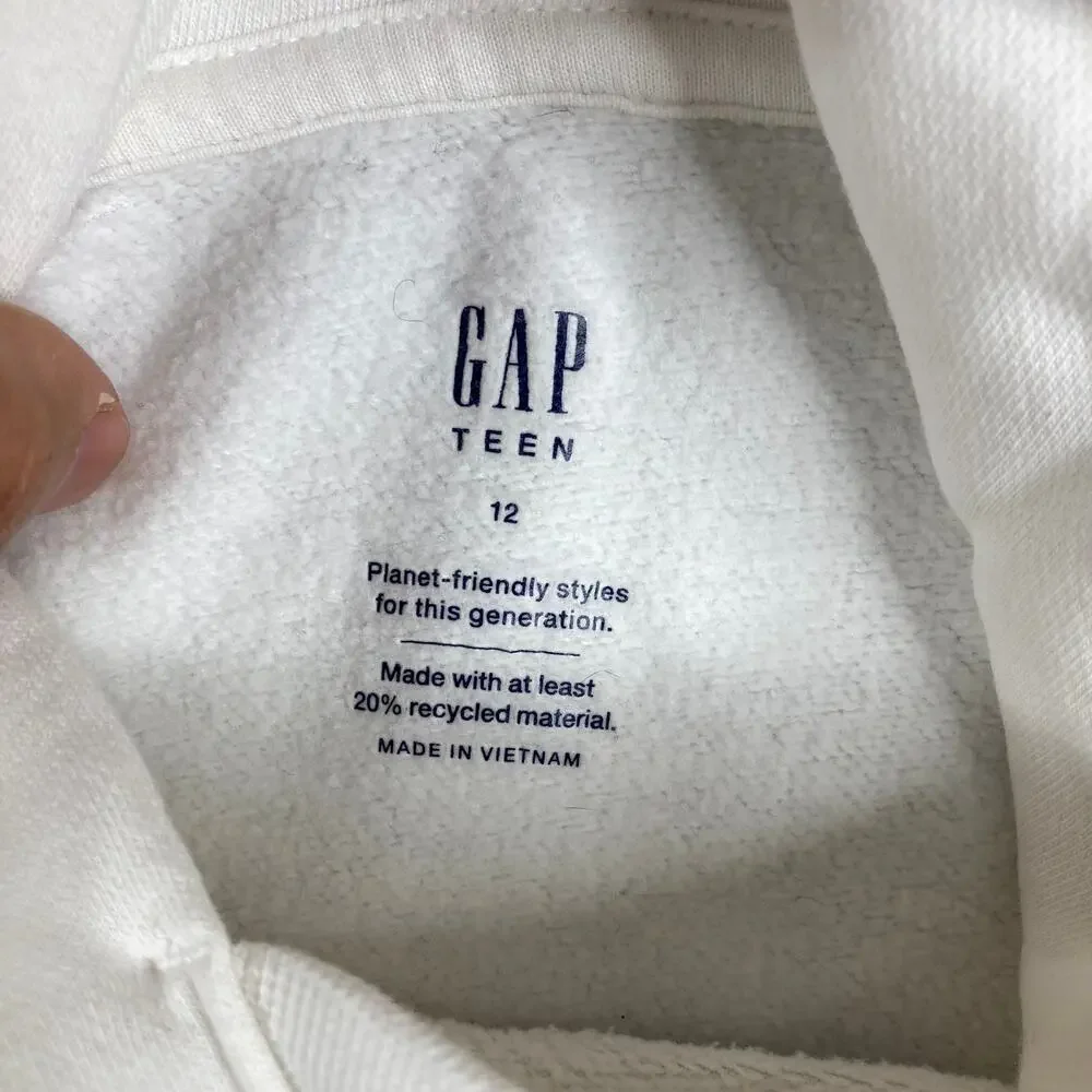 GAP Hoodie Kids 12 White Logo Pullover Fleece Sweatshirt‎
